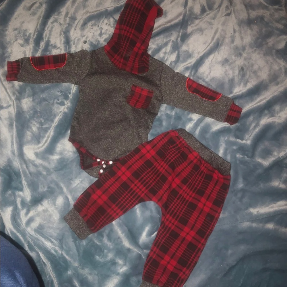 6-12 months Baby Boy red plaid outfit